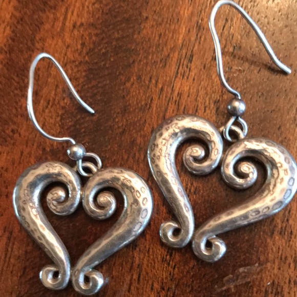 Heart Earrings Silvertone - Picture 2 of 3